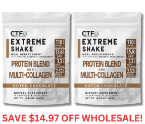 Chocolate EXTREME SHAKE w/Sensoril® Ashwagandha PROTEIN & MULTI-COLLAGEN - 2 Pack  (30 servings, 2 scoops per serving)